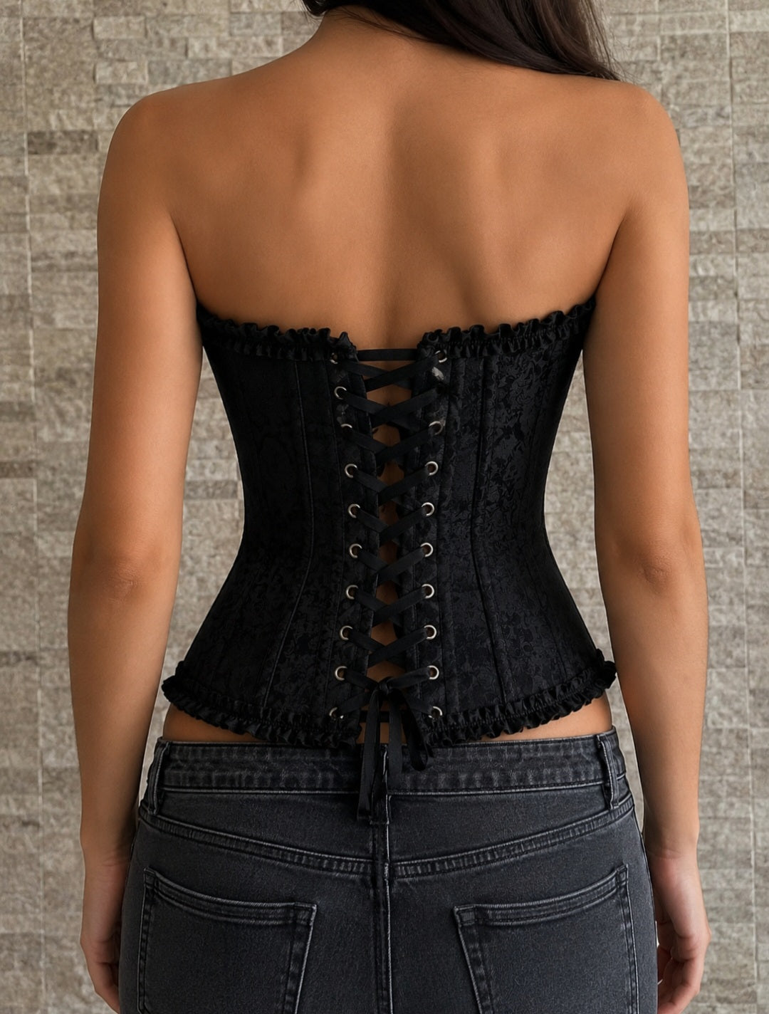 Corsetto Nero Jacquard Gothic da Donna con Chiusura a Ganci | Gedico Store