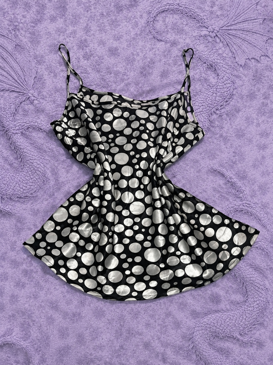 Top Nero Y2K a Pois Argento con Spalline Sottili | Vintage Anni 2000 | Gedico Store