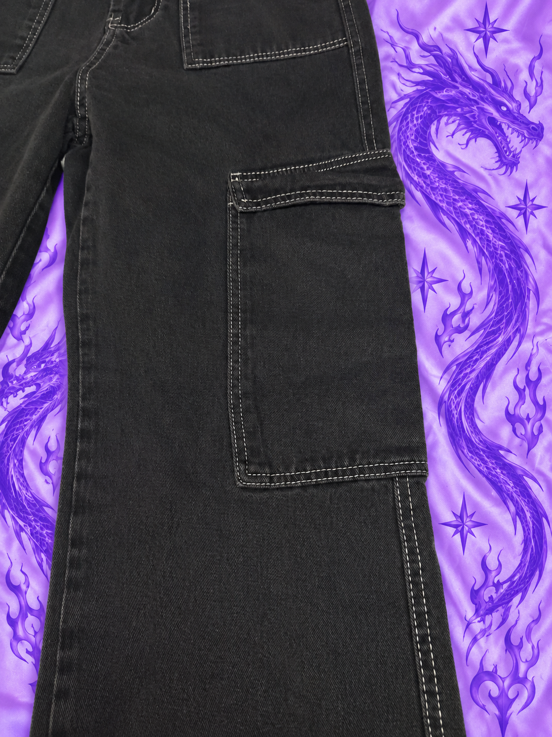 Black Y2K Baggy Cargo Jeans – Wide Leg Grunge Denim Pants