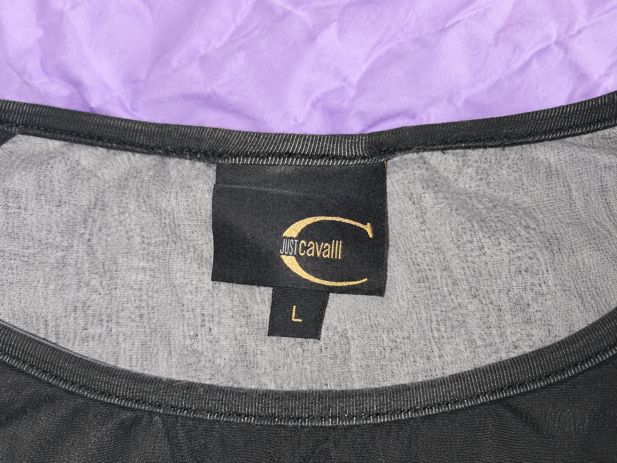 Just Cavalli Schwarzes Langarm-Top – Florale Pailletten Y2K Made in Italy