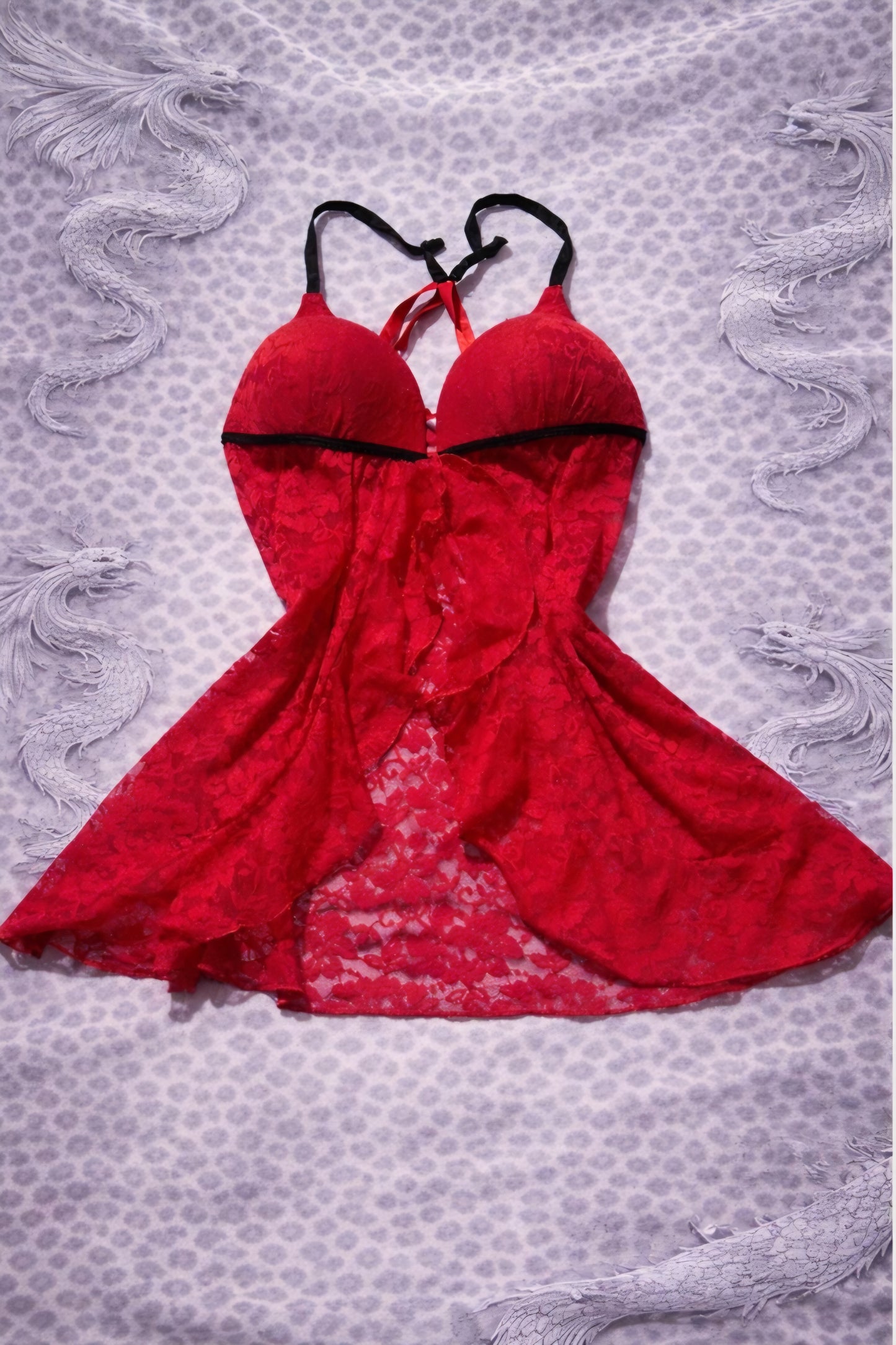 Babydoll Rosso in Pizzo Sexy – Lingerie Halter con Fiocco Donna