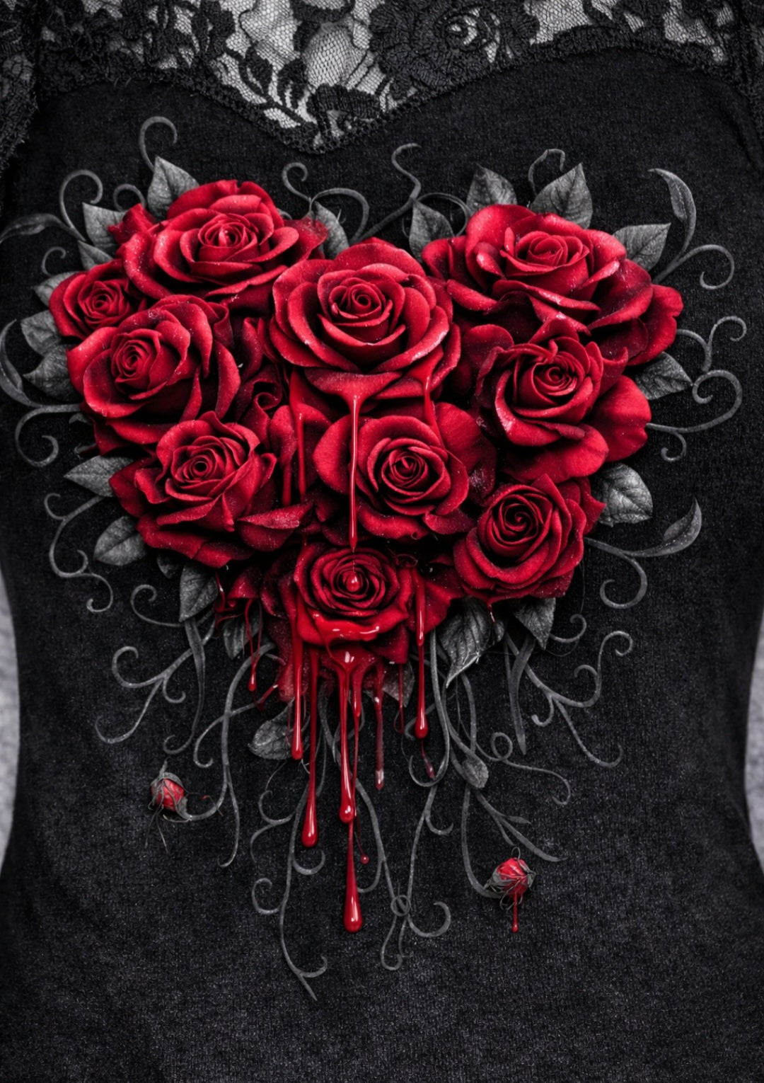 Top Gothic Spiral® Donna – Cuore di Rose Rosse & Pizzo Nero | Dark Alternative – Nuovo