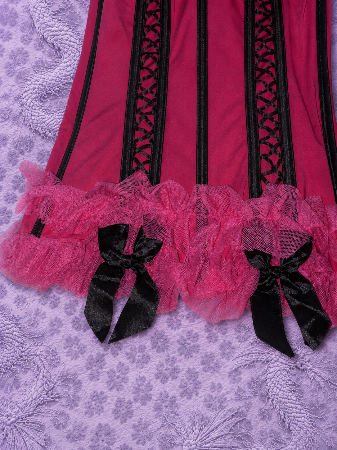 Top Rosa con Fiocchi Neri e Dettagli in Tulle Donna | Stile Coquette e Fairycore Taglia S