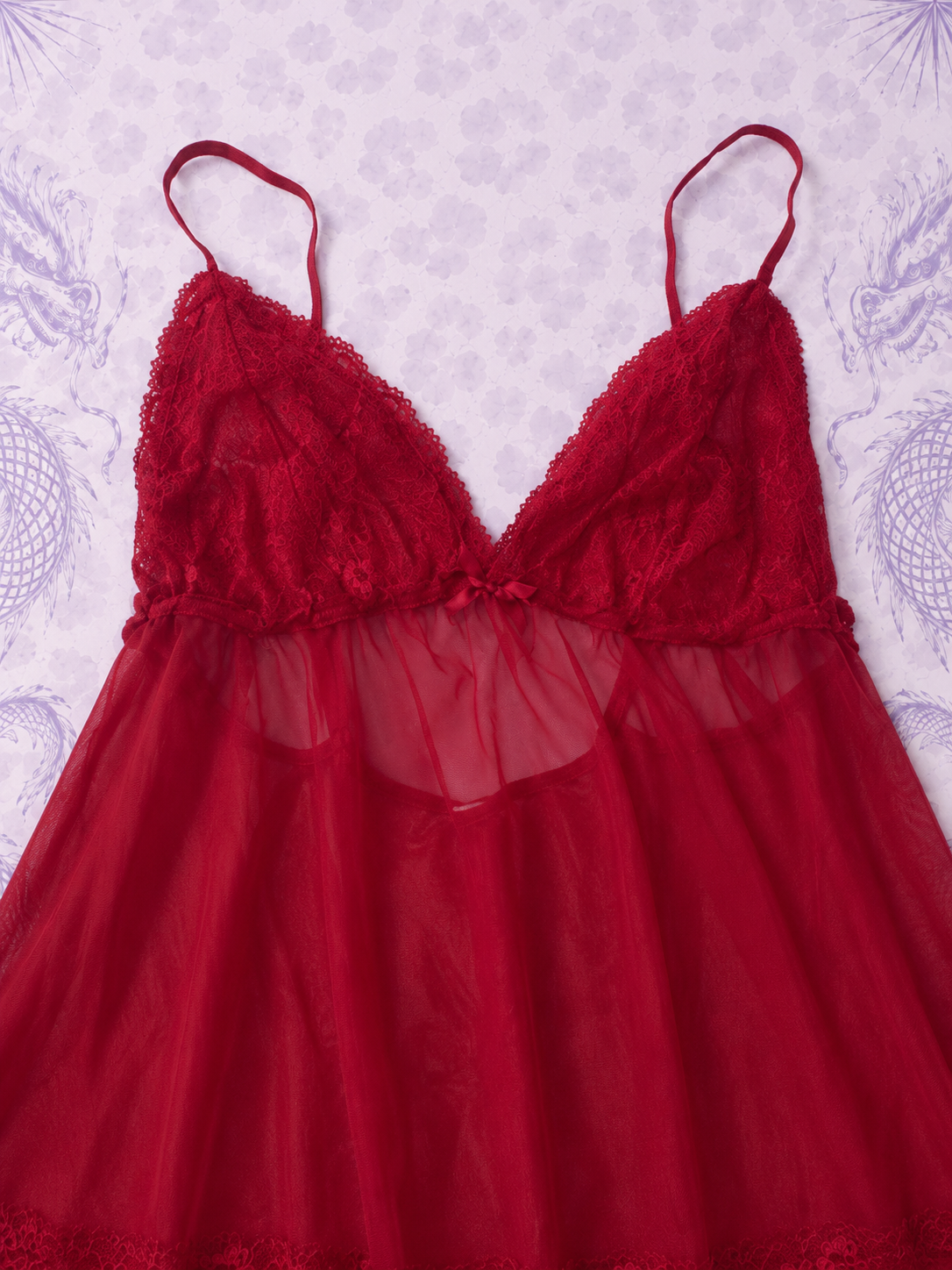 Top vintage Gilligan & O'Malley in pizzo e tulle rosso – Taglia M | Stile Y2K