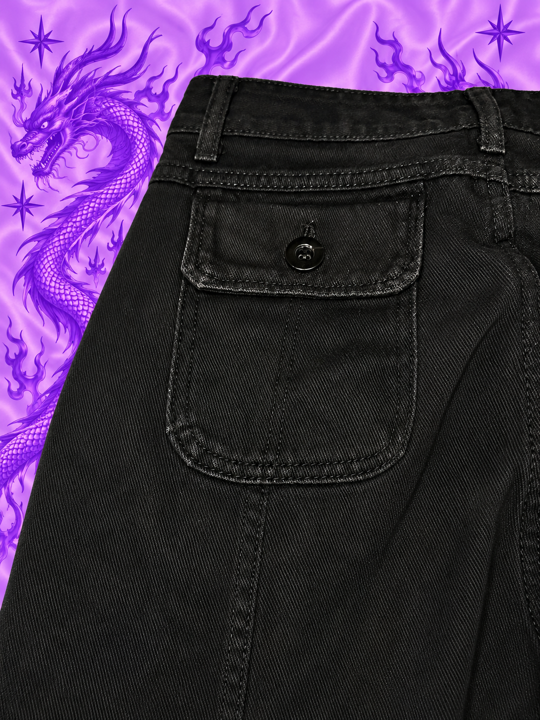 Black Y2K Baggy Cargo Pants – Wide Leg Multi Pocket Trousers Size M