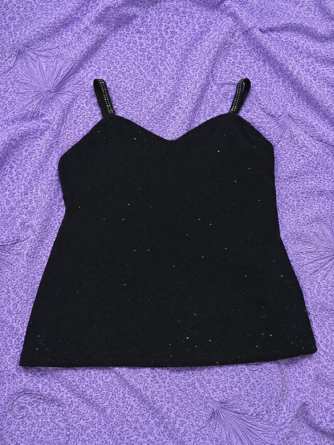 Top Nero con Strass Y2K Donna Taglia L – Canotta Elegante Glitter Elasticizzata