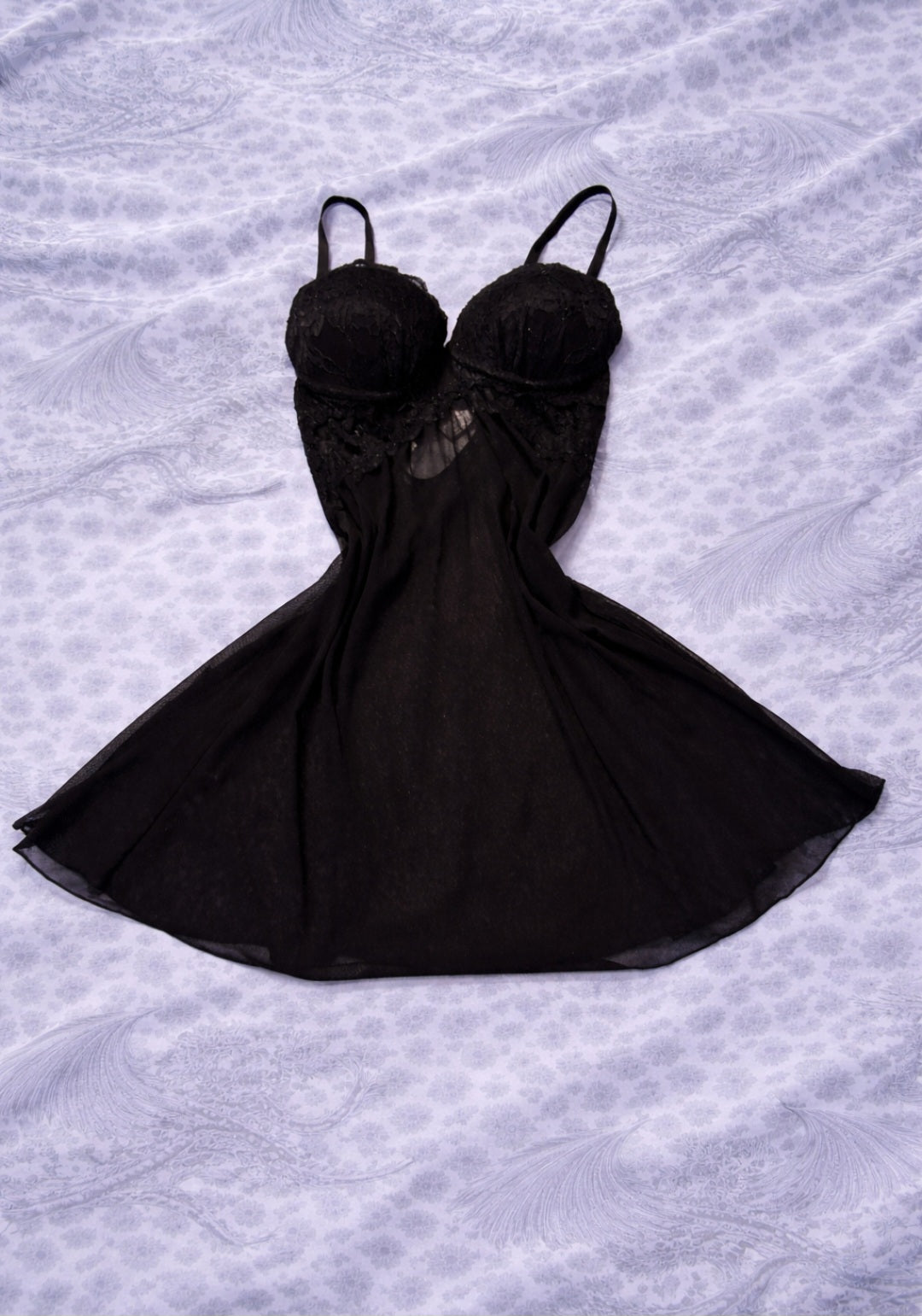 Vestito Babydoll Nero Y2K in Pizzo – Mini Dress Gothic Sheer Vintage 2000s