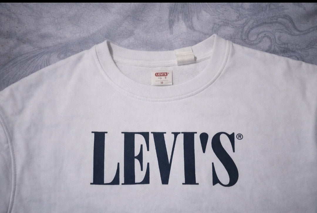 Levi's White Logo Sweatshirt Unisex Size L Crewneck Streetwear Pullover