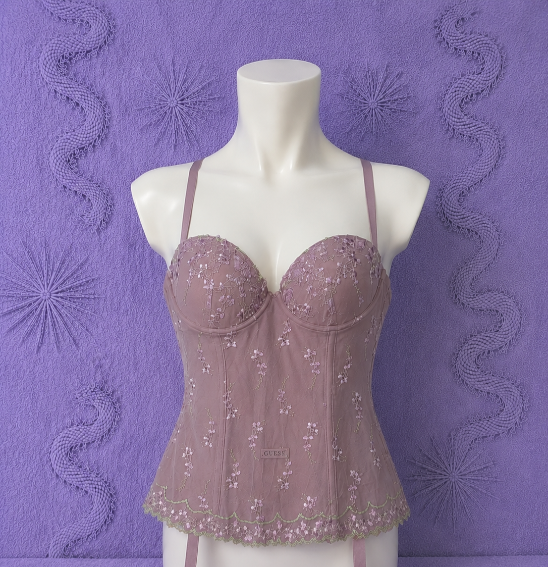 Christies Top Ricamato Rosa Cipria in Tulle Floreale – Vintage Y2K Taglia