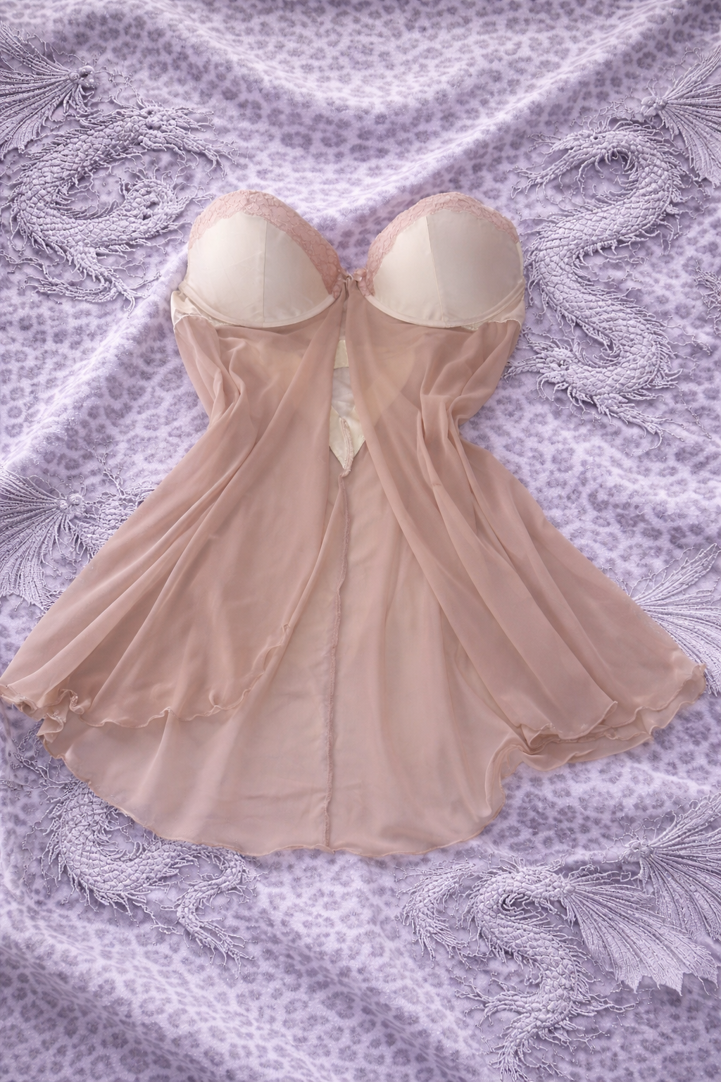 Babydoll Lingerie Beige/Avorio XL – Camicia da Notte Trasparente con Pizzo, Stile Y2K Romantico