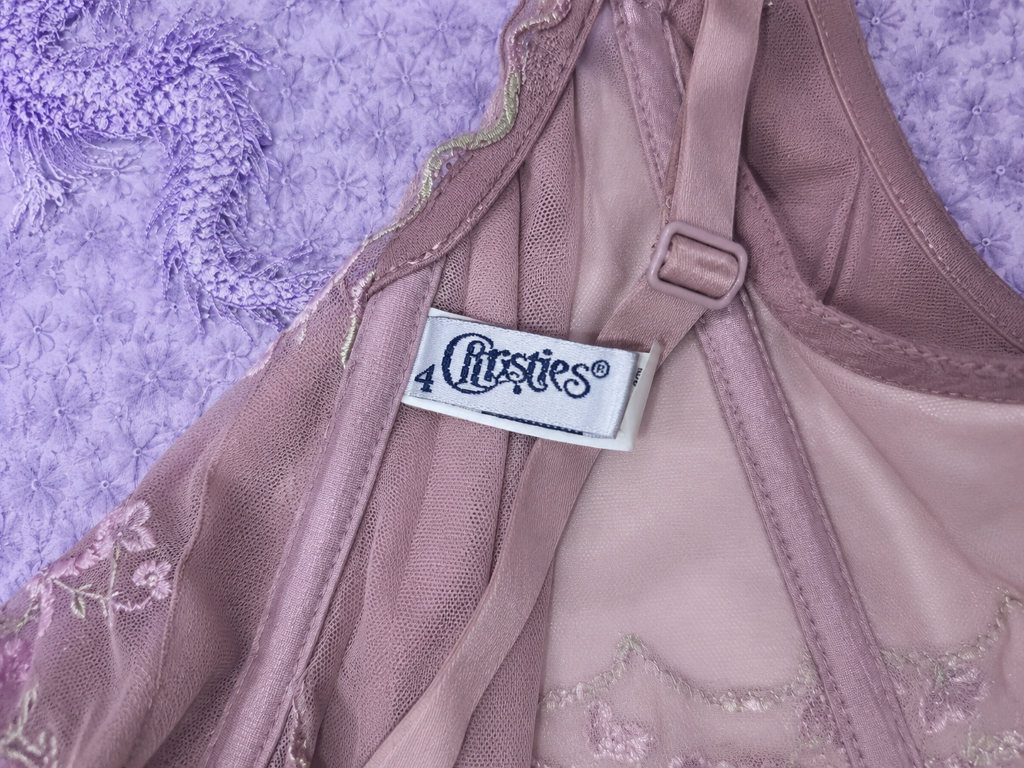 Christies Top Ricamato Rosa Cipria in Tulle Floreale – Vintage Y2K Taglia