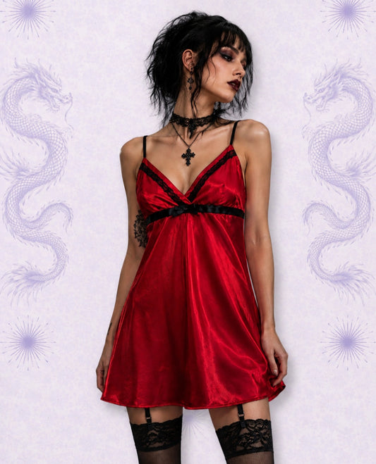 Morgan Taylor Red Satin Y2K Slip Dress – Size M