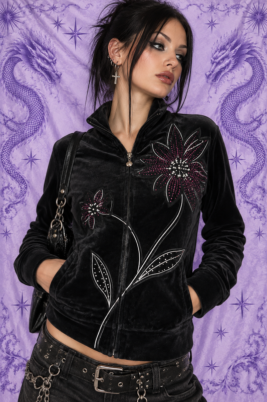 Alfred Dunner Black Velour Floral Jacket Petite 6P