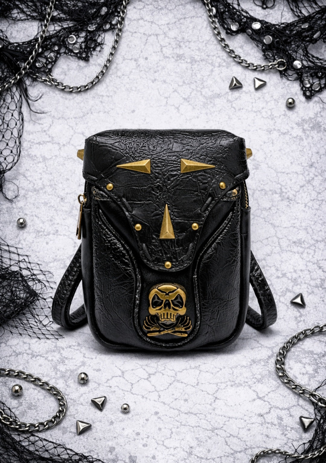 Skull Stud Mini Bag NUOVA – Mini borsa punk gothic con teschio e borchie metal