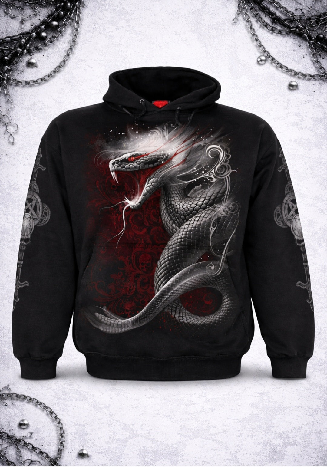 SPIRAL® Gothic Serpent Hoodie – Felpa Dark Goth con Serpente Infernale