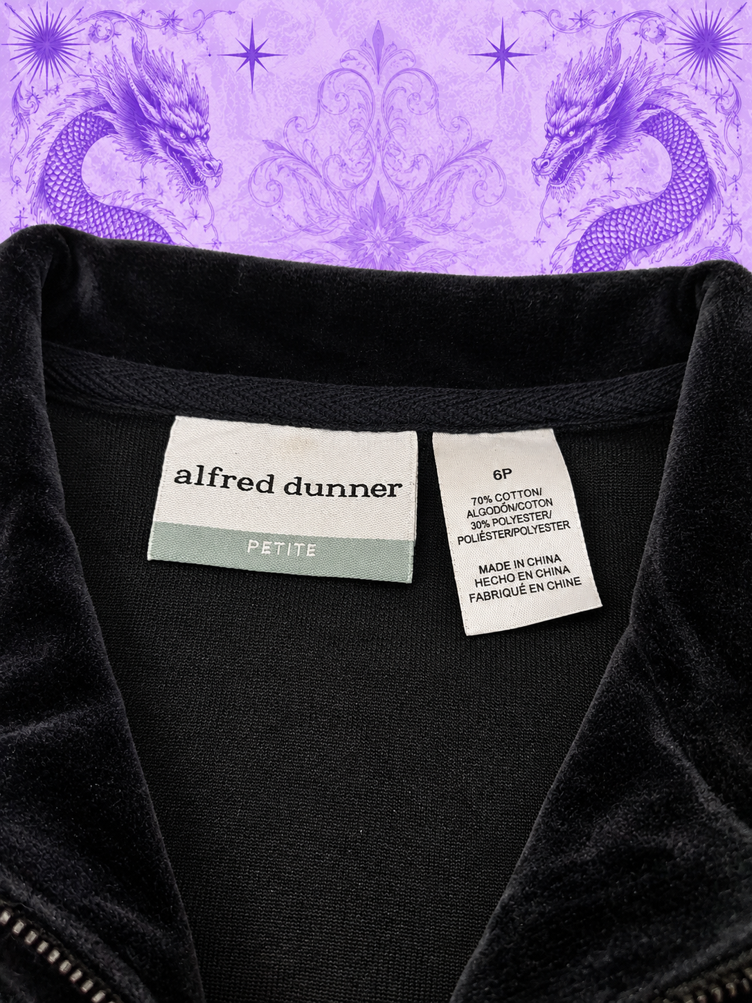 Alfred Dunner Black Velour Floral Jacket Petite 6P