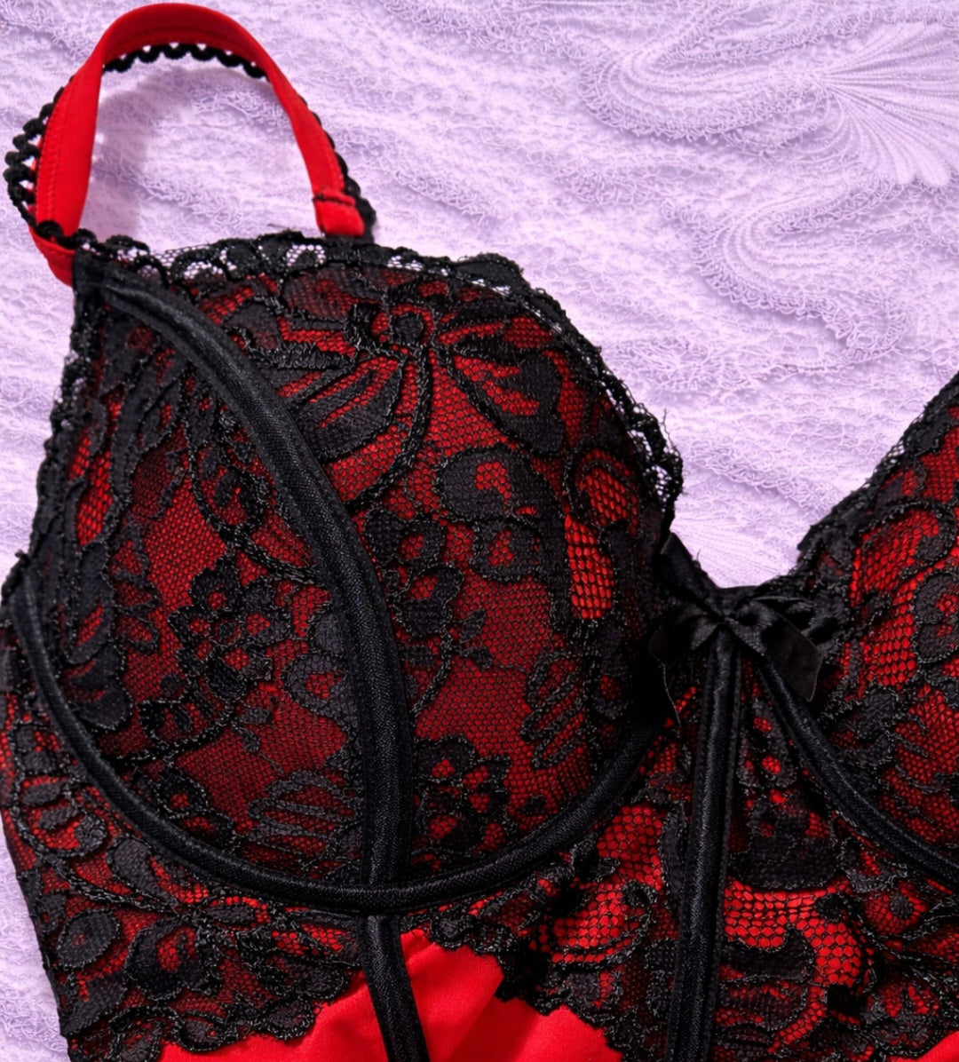 Red & Black Lace Babydoll Dress – Dark Romantic Gothic Mini Dress Y2K