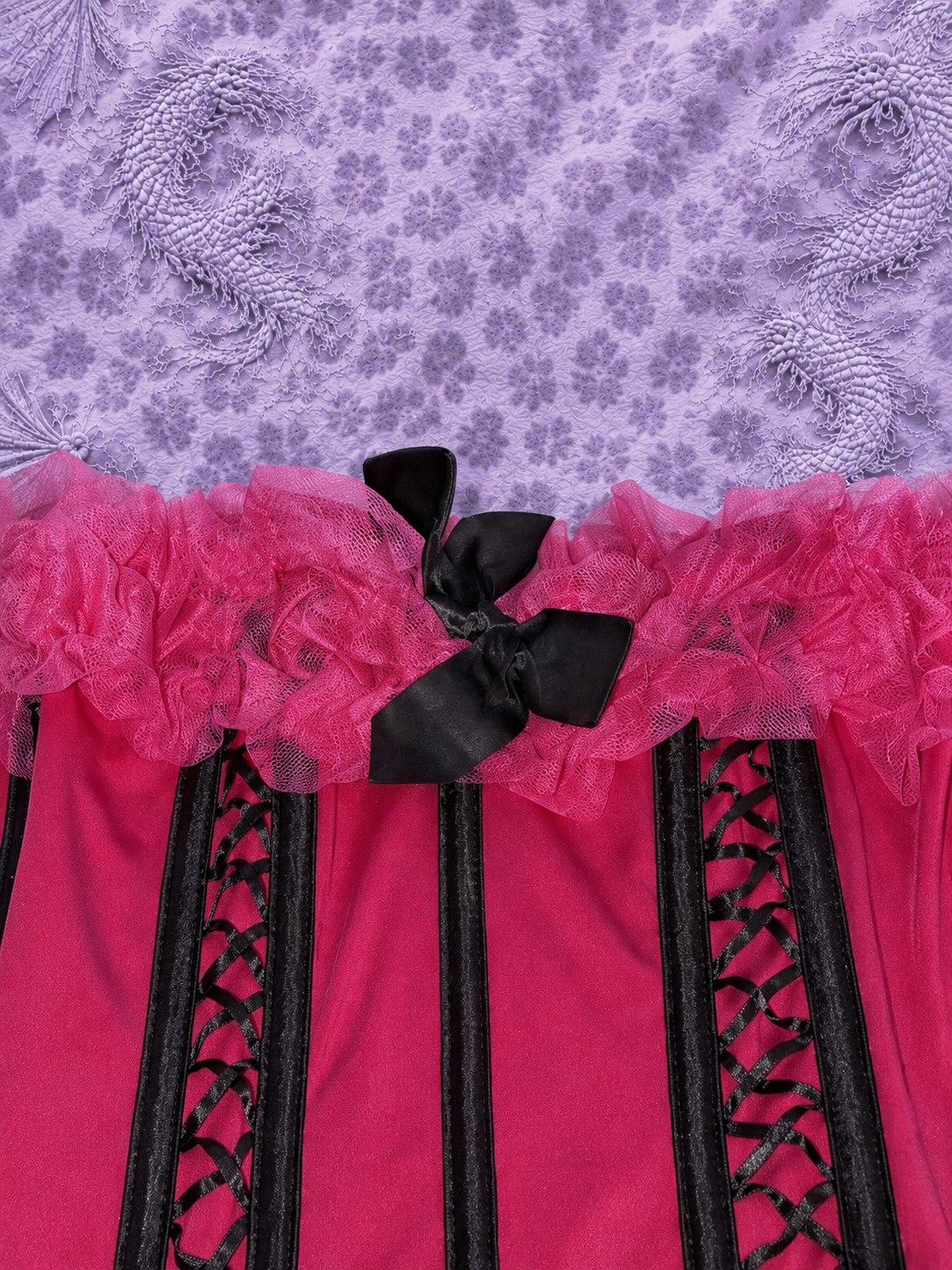 Top Rosa con Fiocchi Neri e Dettagli in Tulle Donna | Stile Coquette e Fairycore Taglia S