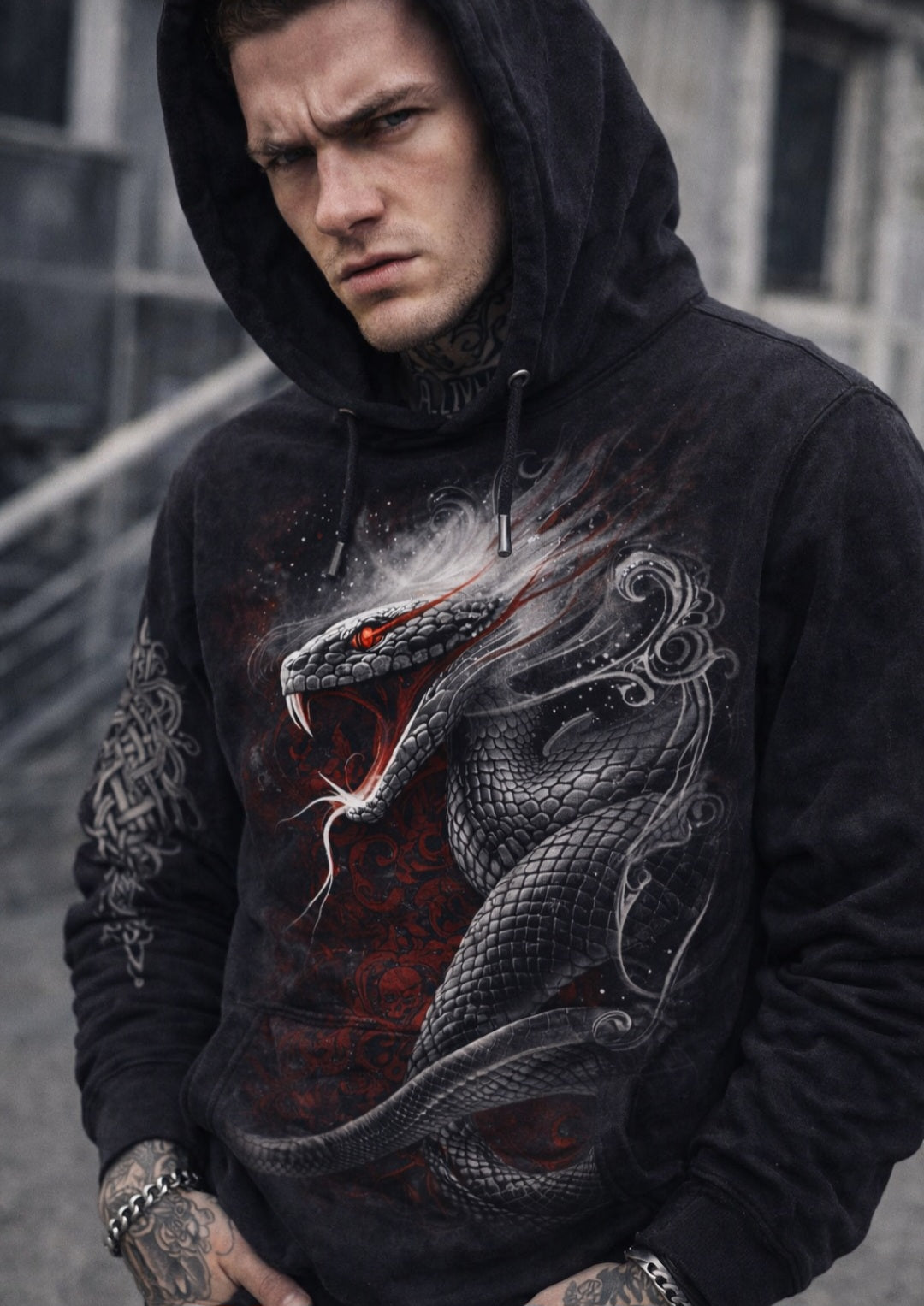 SPIRAL® Gothic Serpent Hoodie – Felpa Dark Goth con Serpente Infernale