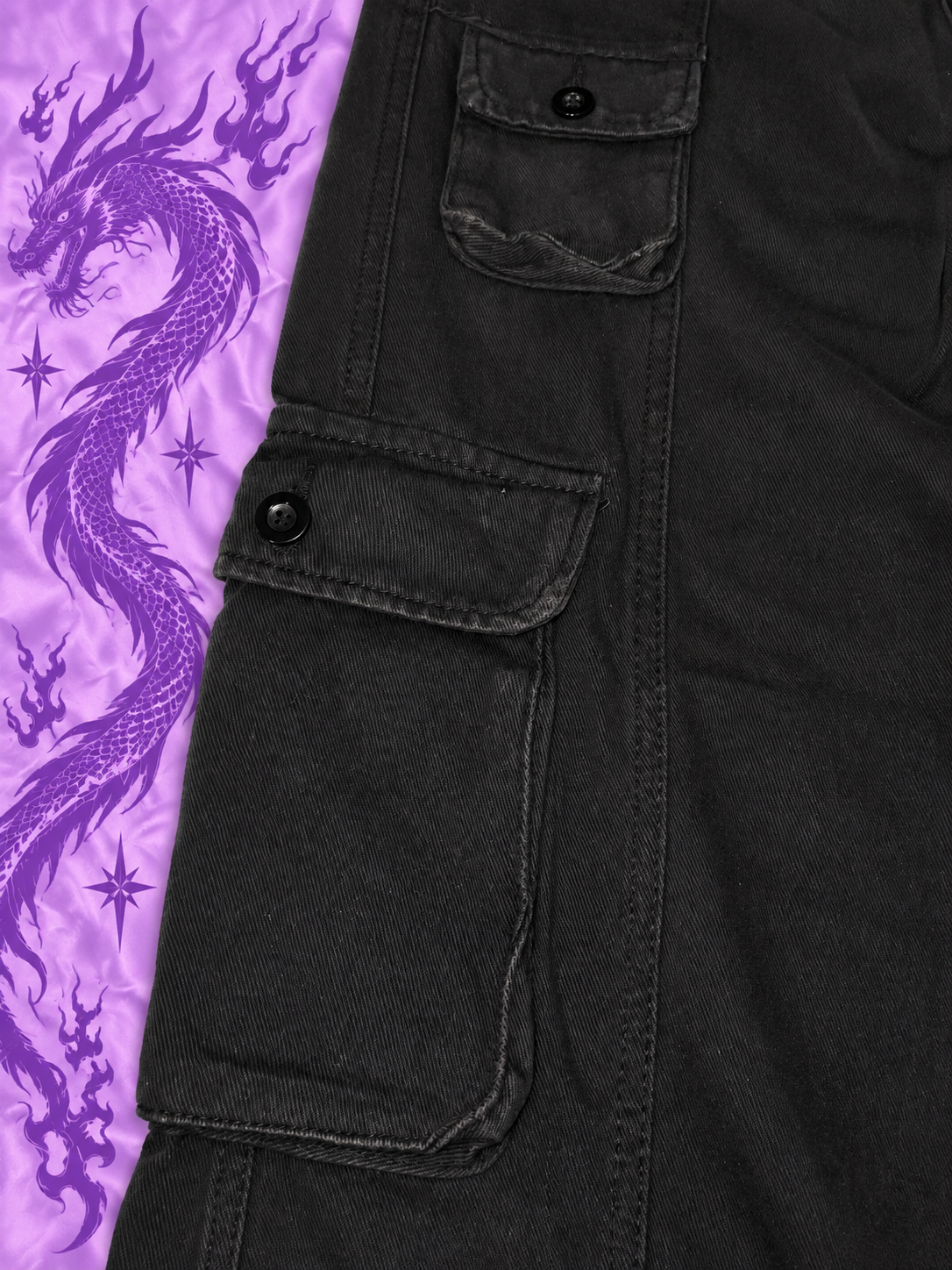 Black Y2K Baggy Cargo Pants – Wide Leg Multi Pocket Trousers Size M