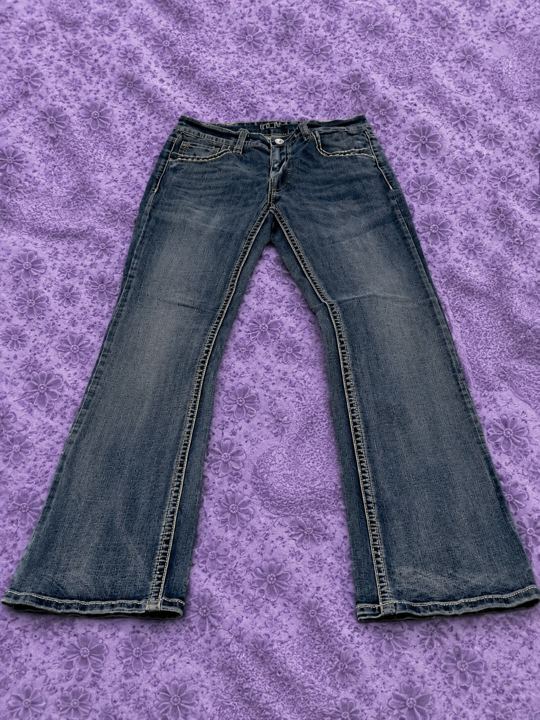 Jeans Grace in LA Y2K Bootcut Donna Taglia 7/28 Denim Blu Ricami e Strass Stile Western Cowgirl