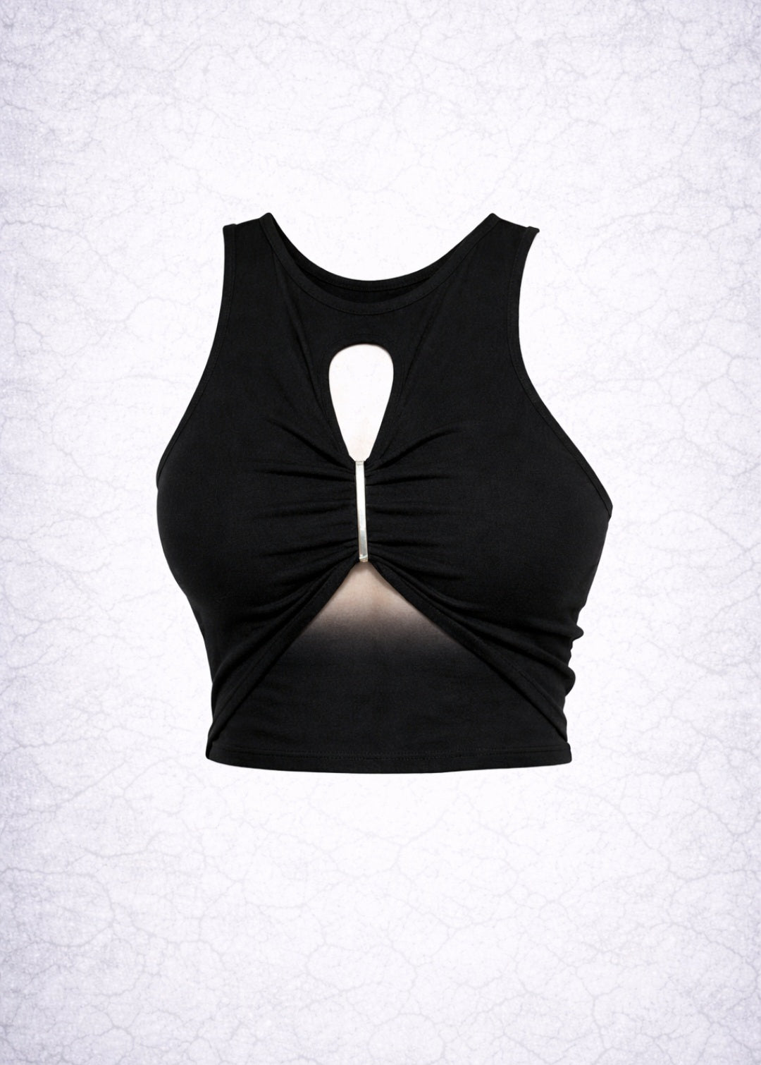 Top Crop Gothic Nero Cut-Out con Barra Metallica – Punk Y2K Sexy