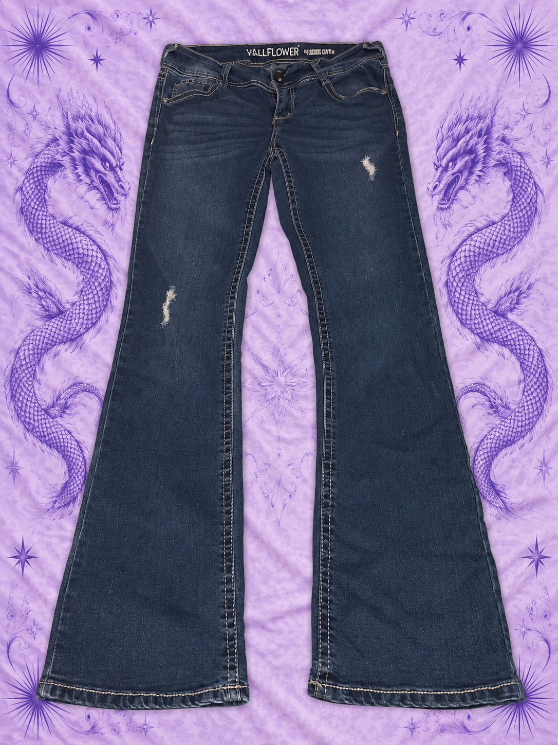 WallFlower Y2K Dark Wash Flare Jeans Embroidered – Size 9