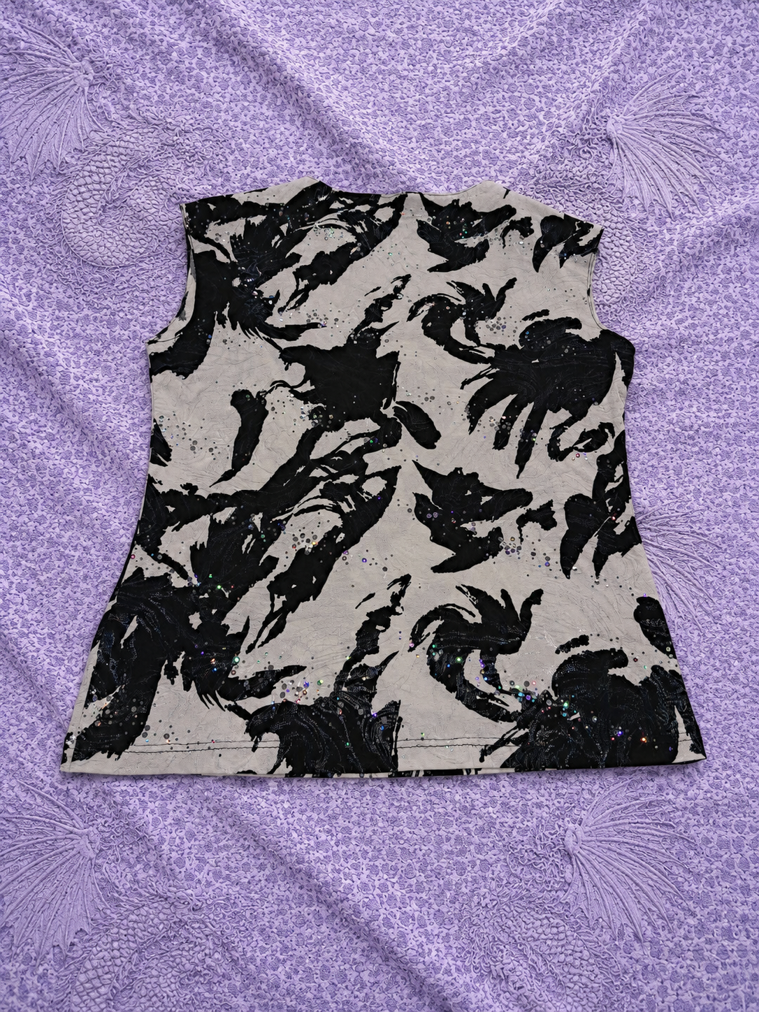 Top Donna Y2K Nero Bianco con Paillettes e Scollo Ampio – Taglia M