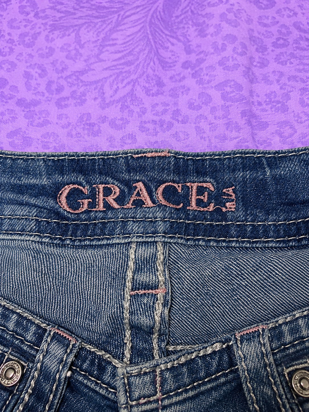 Jeans Grace in LA Bootcut Donna Taglia 28 Denim Blu Ricamato Stile Y2K