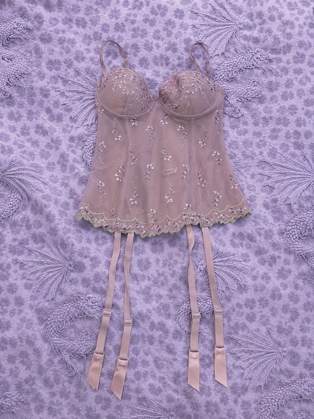 Christies Top Ricamato Rosa Cipria in Tulle Floreale – Vintage Y2K Taglia