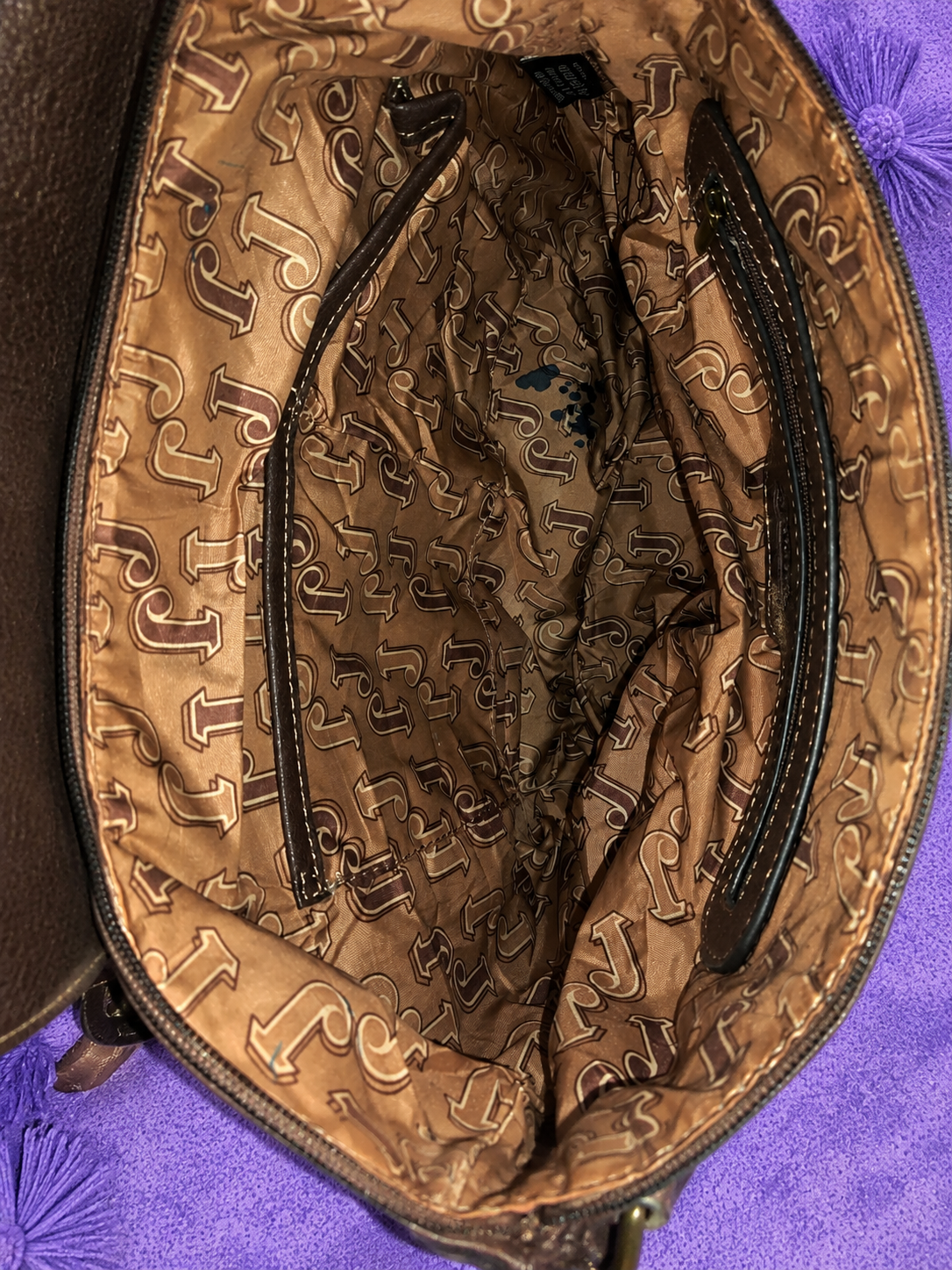 Justin Vintage Western Shoulder Bag Brown Embossed Boho Handbag Country Style