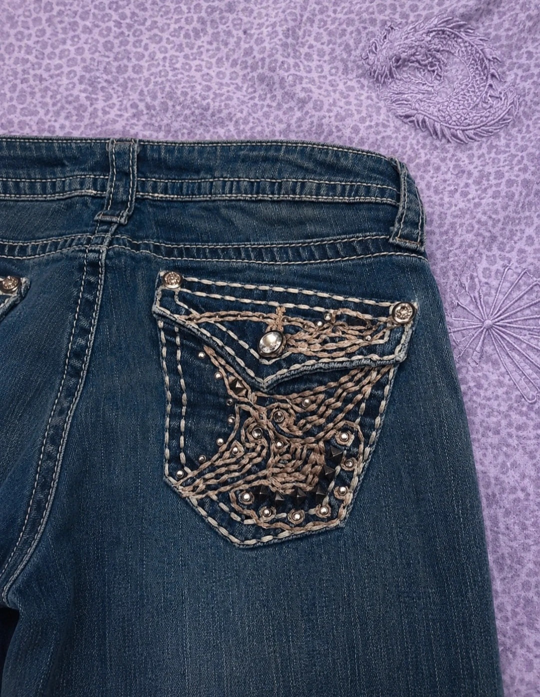 Jeans ANA Bootcut Donna Blu Denim Stretch con Tasche Decorate e Strass