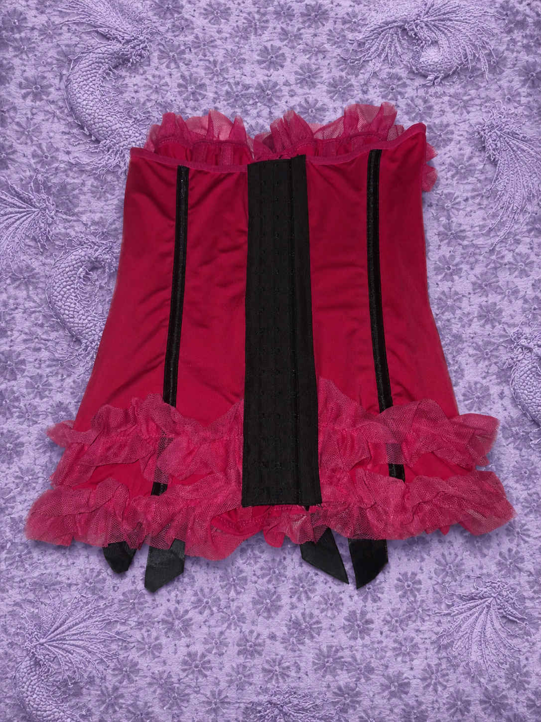 Top Rosa con Fiocchi Neri e Dettagli in Tulle Donna | Stile Coquette e Fairycore Taglia S
