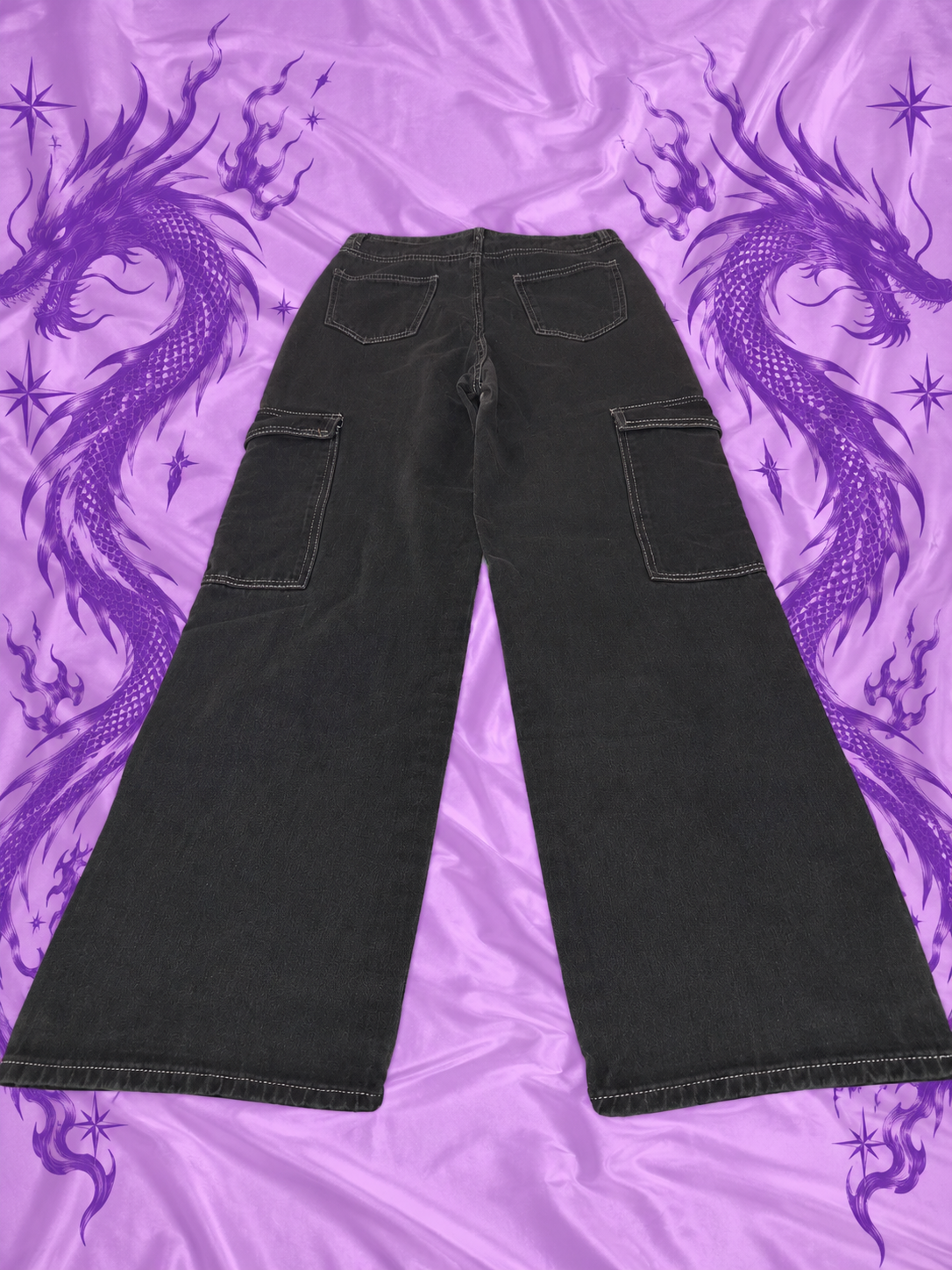 Black Y2K Baggy Cargo Jeans – Wide Leg Grunge Denim Pants