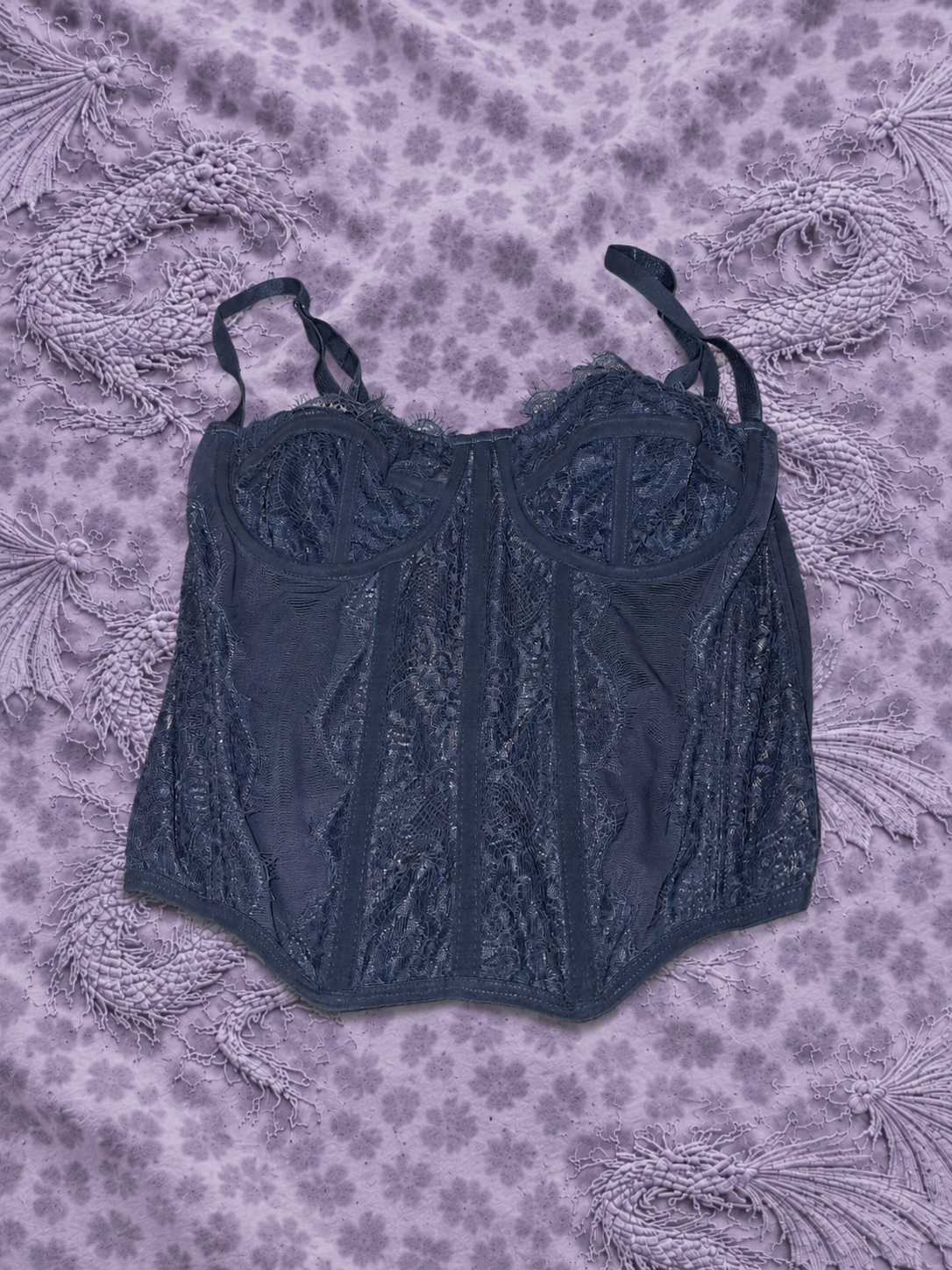 Top in Pizzo Blu Y2K Taglia S con Spalline Regolabili – Bustier Elegante