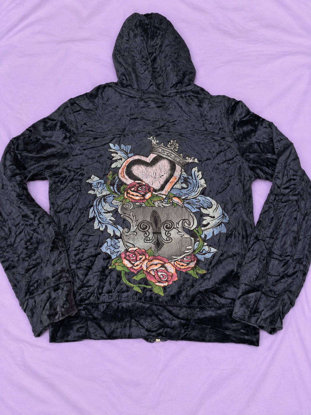 Brooklyn Bailey Crushed Zip Hoodie with Floral Graphic – Y2K Style