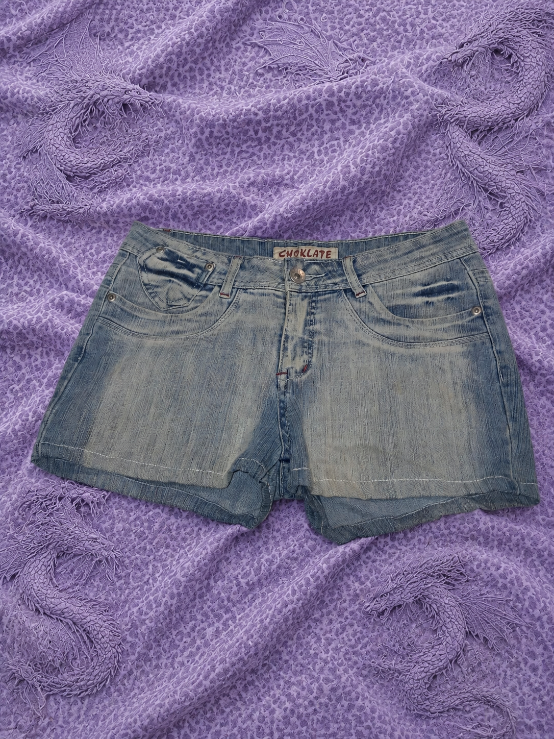 Shorts jeans Choklate donna ricamati lavaggio chiaro Y2K – IT 44 EU 40