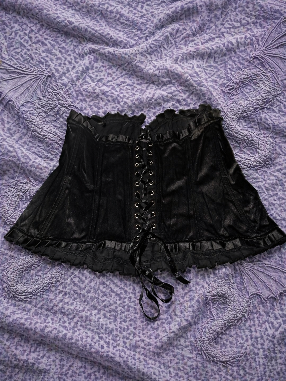 Corsetto Nero Satinato Secret Possessions – Bustier Gothic con Allacciatura Frontale