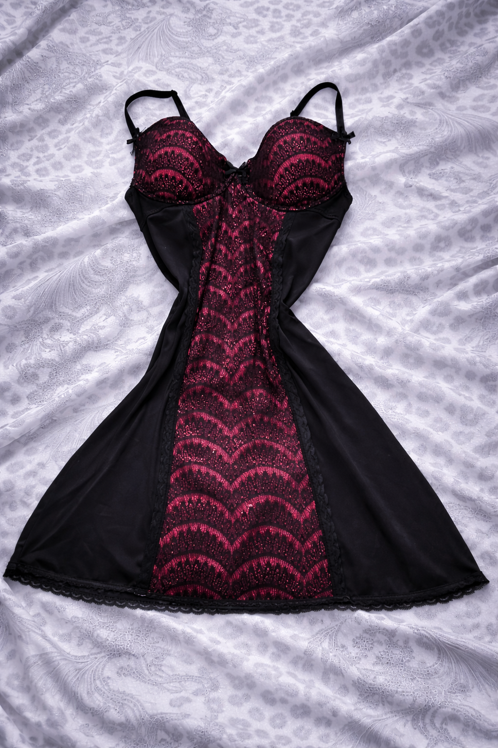 Gothic Punk Lace Babydoll Dress Black Red – Mini Dress Lingerie Goth – Taglia S – Usato