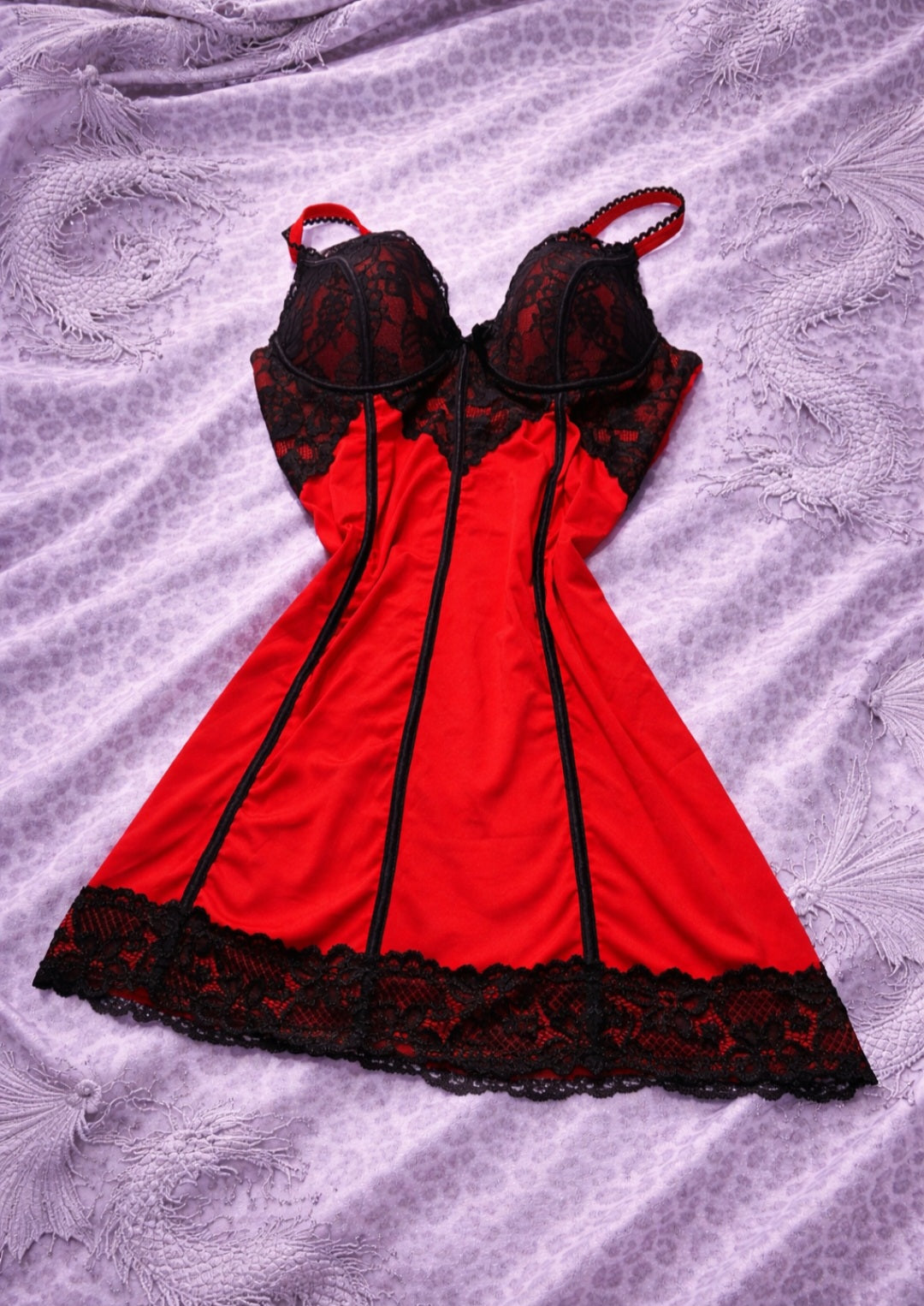 Red & Black Lace Babydoll Dress – Dark Romantic Gothic Mini Dress Y2K