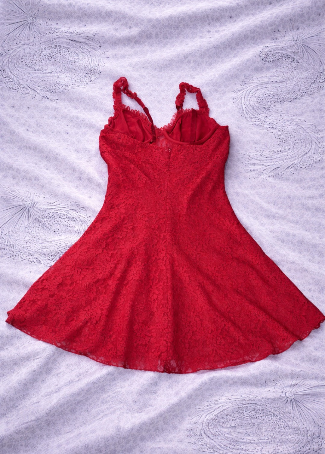 Vestito Babydoll Rosso in Pizzo – Mini Dress Sexy Y2K con Spalline Regolabili