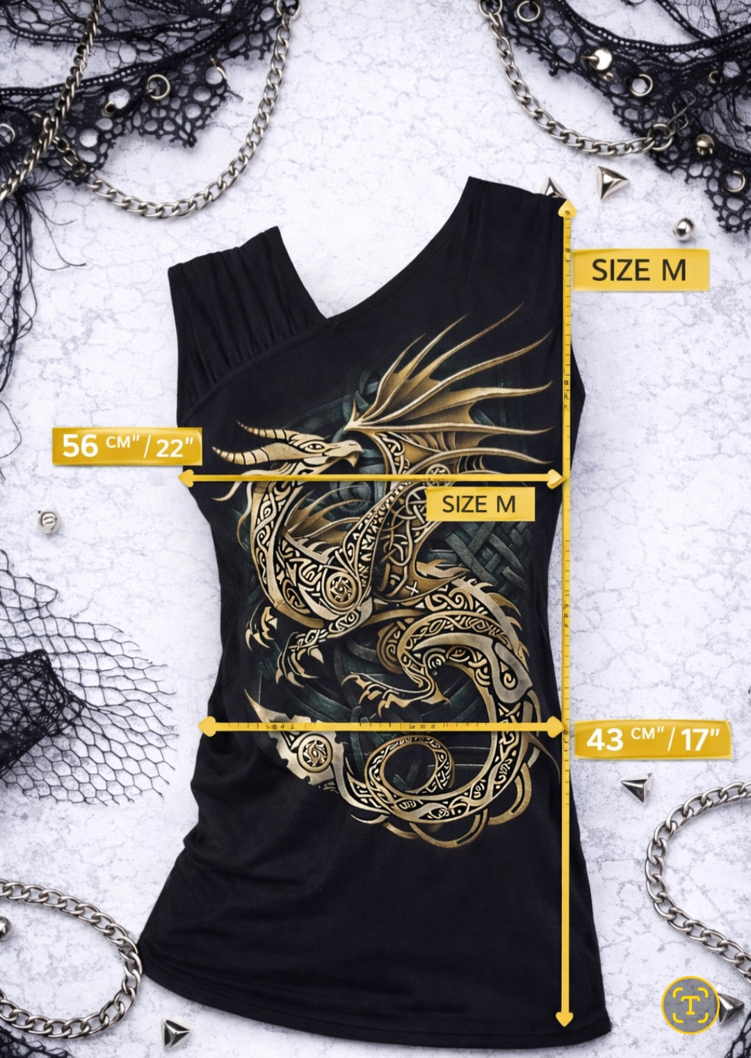 Gothic Dragon Top – Canotta Punk Rock Nera con Drago Celtico | Darkwear Alternative