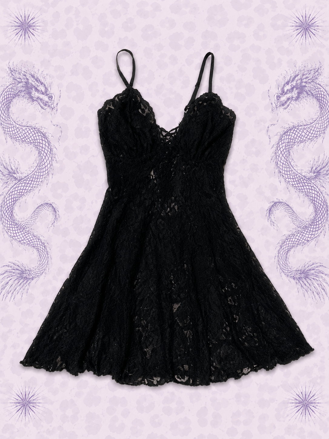 Top Vintage Gothic in Pizzo Nero – Cami Y2K con Spalline Regolabili – Taglia L