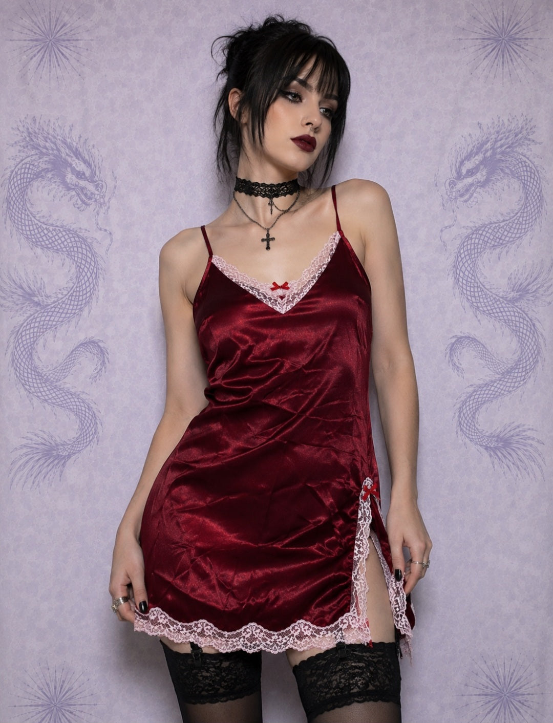 Abitino Gothic Rosso Satinato con Pizzo – Dark Romance – Taglia XS