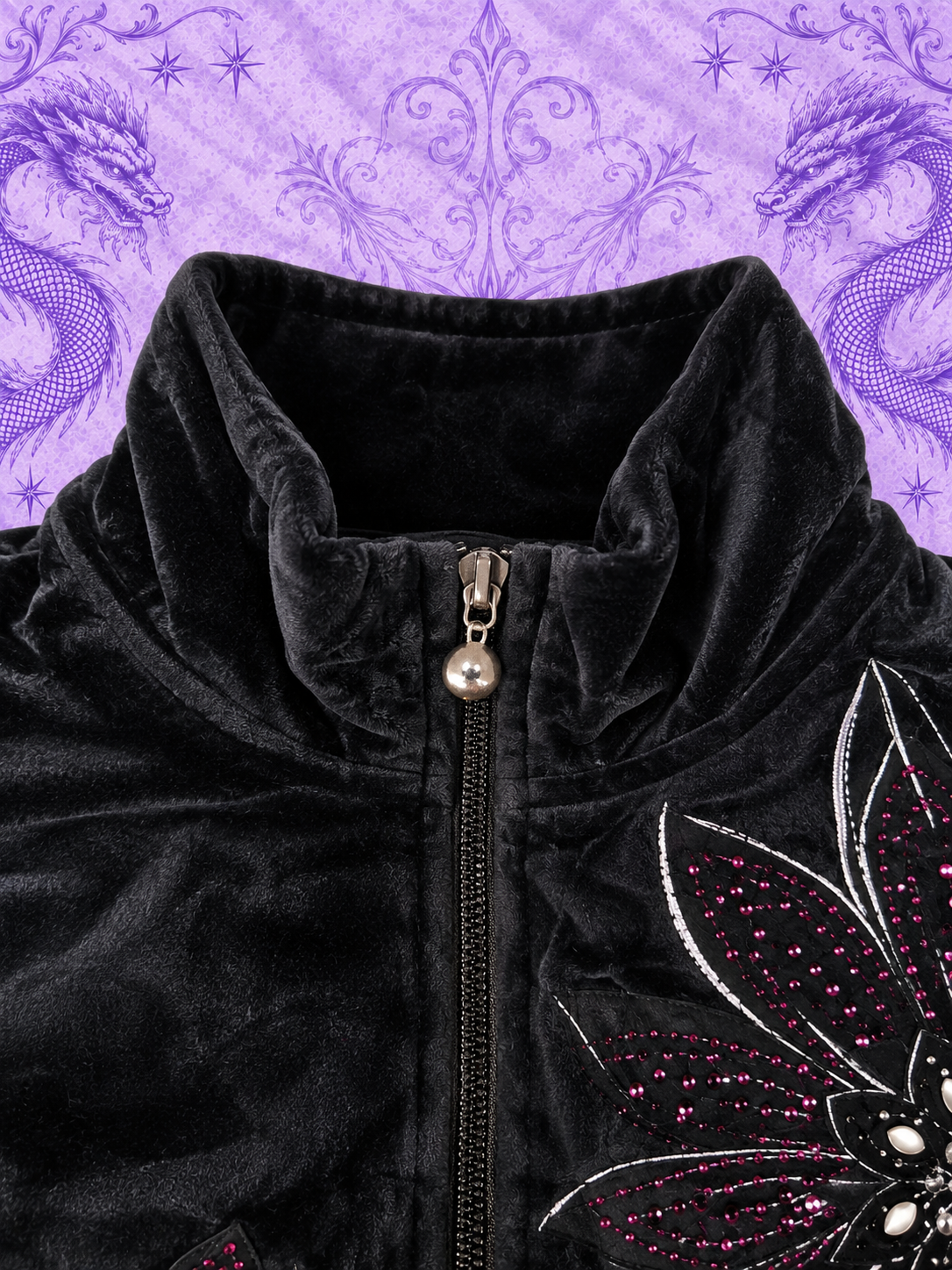 Alfred Dunner Black Velour Floral Jacket Petite 6P