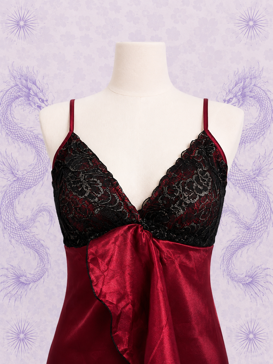 Abito Rosso in Raso con Pizzo Nero e Volant Y2K
