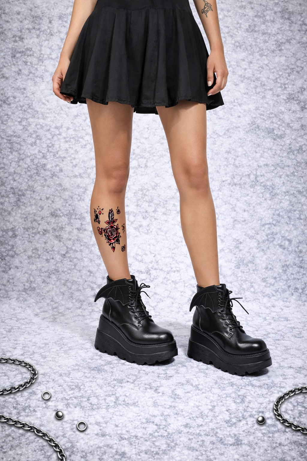 Anfibi Platform Punk Donna con Ali Pipistrello – Stivali Gothic Y2K suola alta