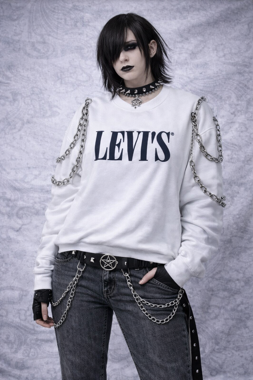 Levi's White Logo Sweatshirt Unisex Size L Crewneck Streetwear Pullover