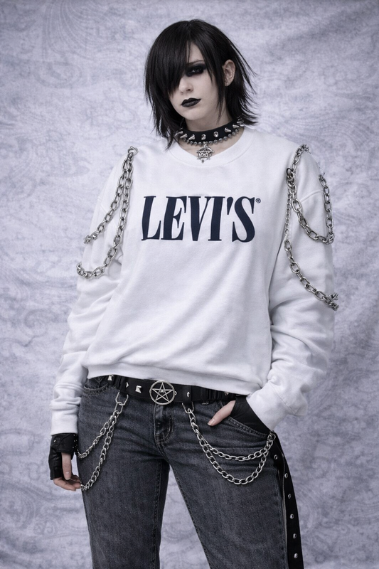 Levi's White Logo Sweatshirt Unisex Size L Crewneck Streetwear Pullover