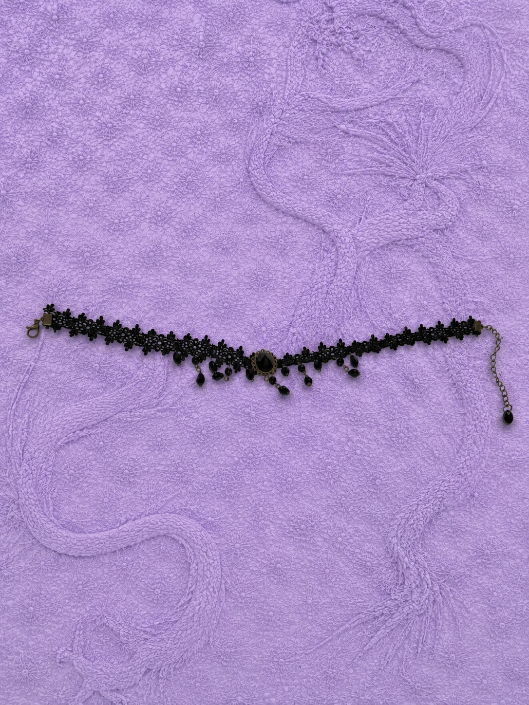 Choker Nero in Pizzo con Pietra e Pendenti | Collana Girocollo Y2K Vintage | Gedico Store